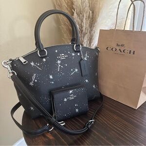 Coach Sadie Satchel Bag With Star Print with matching wallet